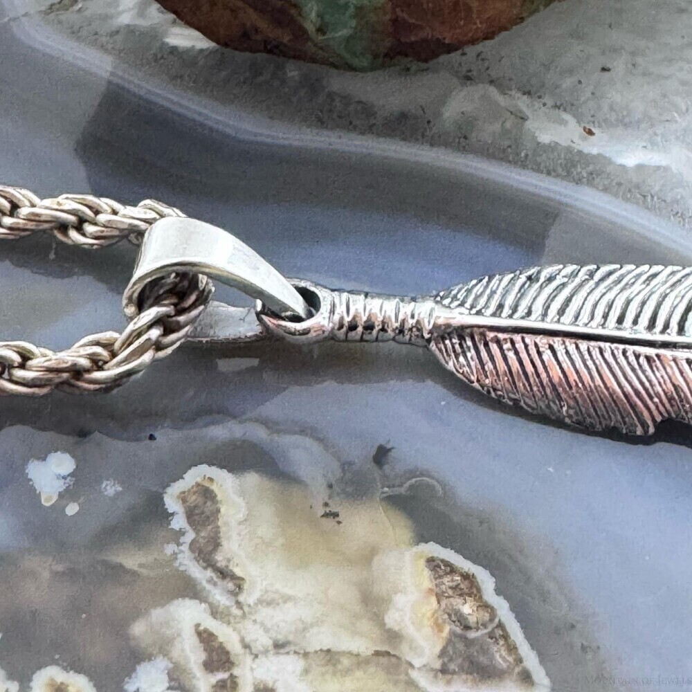 Sterling Silver Southwestern Style Feather Unisex Pendant - Picture 3 of 10